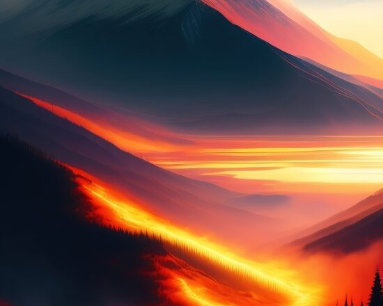 Best Free Ai Image, Volcano, Mountain, Natural Elevation, Sun, Sunset