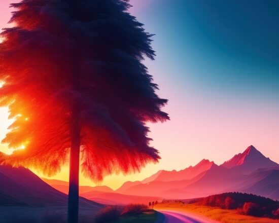 First Ai Art, Sun, Mountain, Landscape, Volcano, Sky