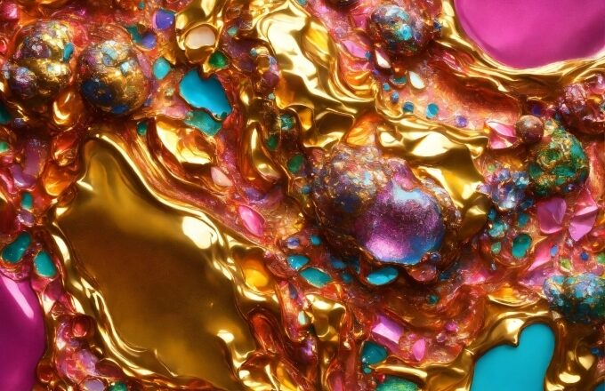 Organism, Liquid, Gold, Magenta, Art, Pattern