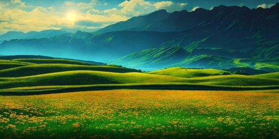 Sky, Cloud, Mountain, Plant, Green, Natural Landscape