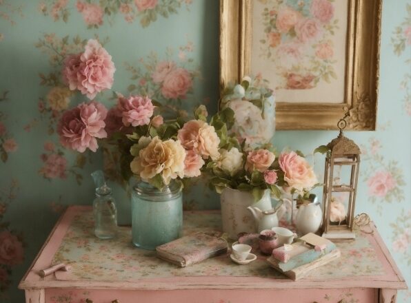 Flower, Green, Blue, Vase, Drawer, Table