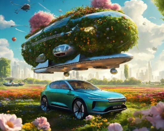 Flower, Plant, Tire, Wheel, Car, Sky