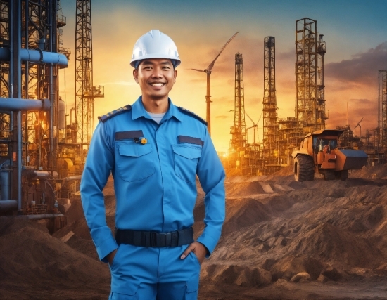 Sky, Hard Hat, Helmet, Workwear, Smile, Engineer