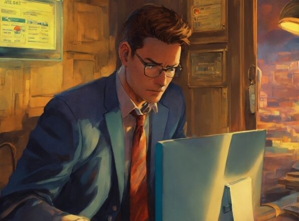 Glasses, Computer, Personal Computer, Tie, Human Body, Desk