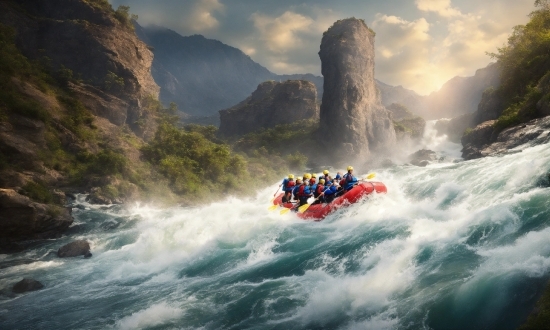 Water, Boat, Cloud, Water Resources, Sky, Mountain