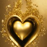 Gold, Font, Ornament, Heart, Close-up, Metal