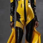 Latex Clothing, Latex, Waist, Sleeve, Yellow, Knee