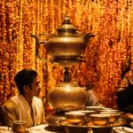 Tableware, Temple, Lighting, Yellow, Hat, Table