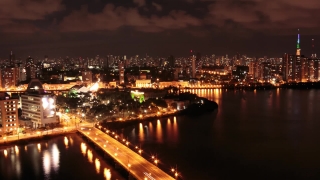 Free Video Background, Night, City, Bridge, River, Waterfront