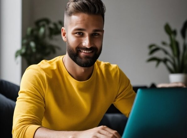 Computer, Laptop, Personal Computer, Smile, Beard, Table