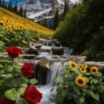 Flower, Cloud, Plant, Sky, Mountain, Water