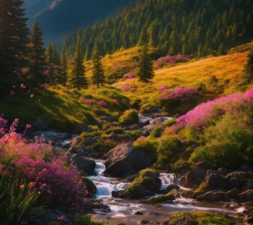 Sky, Mountain, Cloud, Plant, Water, Flower