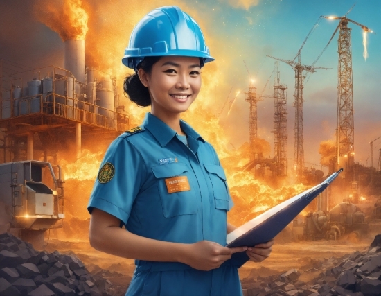 Smile, Hard Hat, Workwear, Helmet, Sky, Gesture