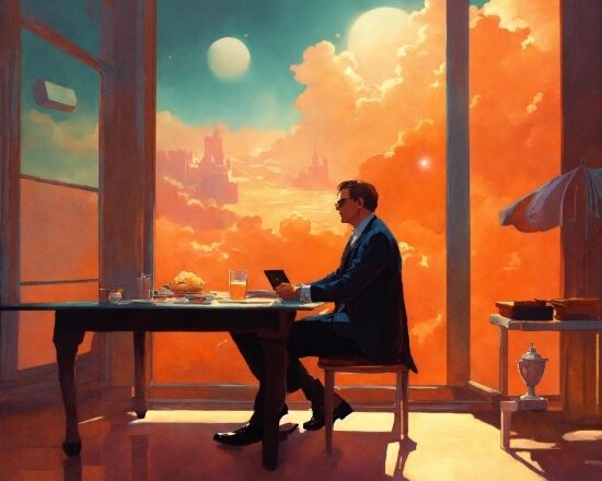 Table, Sky, Interior Design, Building, Art, Pianist