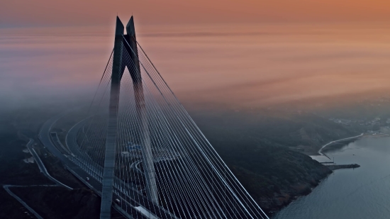 4k Video Clip Download, Suspension Bridge, Bridge, Structure, Skyscraper, Architecture