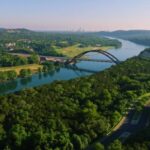 Copyright Free Background Video Download, River, Steel Arch Bridge, Bridge, Water, Landscape